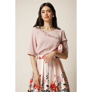 Bluza roz din viscoza lejera cu volanas pe bust imagine