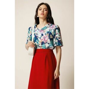 Bluza bleumarin din viscoza lejera cu imprimeu turcoaz imagine