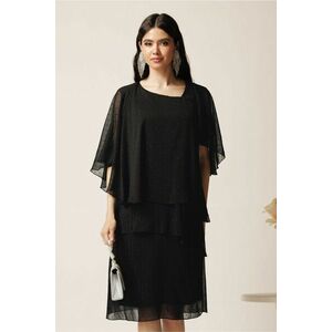 Rochie midi neagra din voal cu capa si croi drept imagine