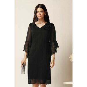 Rochie midi neagra din voal cu croi drept si strasuri pe maneci- Viada imagine