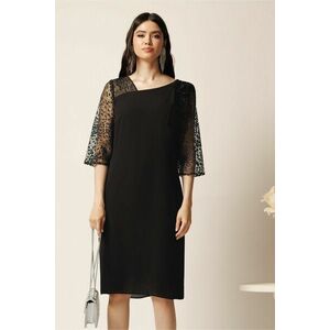 Rochie midi neagra din voal cu croi drept si glitter pe maneci- Viada imagine