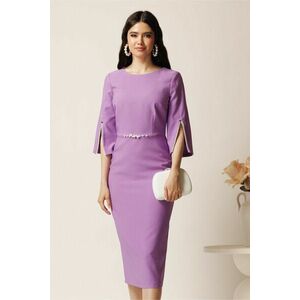 Rochie midi lila din stofa conica cu perle la maneci si in talie- LaDonna imagine