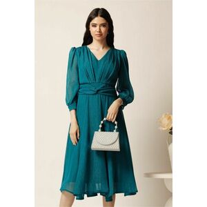 Rochie midi verde in clos din voal cu fir lurex- Ella Collection Gina imagine