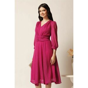 Rochie midi magenta in clos din voal cu fir lurex- Ella Collection Gina imagine