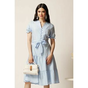 Rochie bleu din viscoza in clos cu cordon in talie imagine