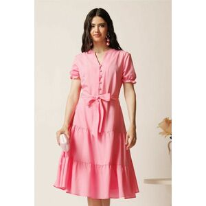 Rochie roz din viscoza in clos cu cordon in talie imagine