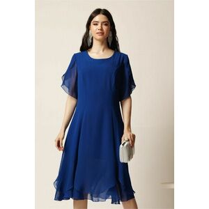 Rochie midi albastra din voal in clin cu volane la baza imagine