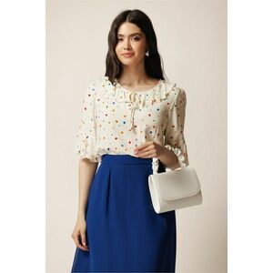 Bluza ivory din viscoza lejera cu imprimeu colorat si volnas la decolteu imagine