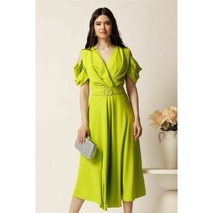 Rochie midi verde crud din voal in clos cu decupaje la umeri si cordon in talie-LaDonna imagine