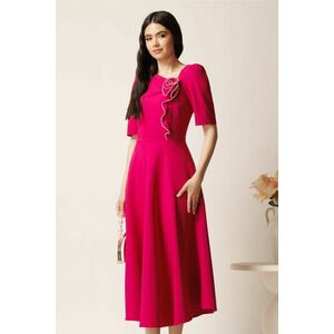 Rochie midi fucsia din stofa in clos cu floare si margelute- LaDonna imagine