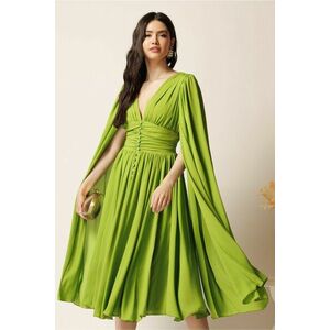 Rochie DY Fashion midi verde crud din voal in clos cu nasturi si maneci ample imagine