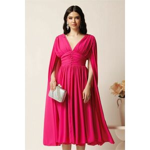 Rochie DY Fashion midi fucsia din voal in clos cu nasturi si maneci ample imagine