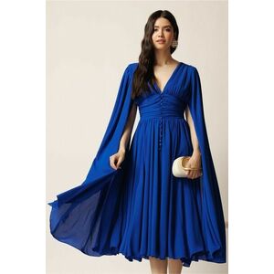 Rochie DY Fashion midi albastra din voal in clos cu nasturi si maneci ample imagine