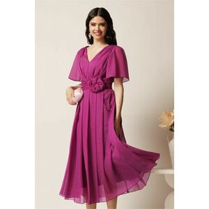 Rochie midi magenta din voal clos cu floare in talie- Moze imagine