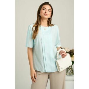 Bluza turcoaz din viscoza cu buline si accesoriu metalic delicat imagine