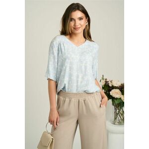Bluza bleu din viscoza lejera cu imprimeuri florale albe imagine