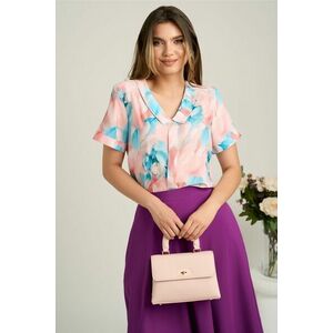 Bluza roz piersica din viscoza lejera cu imprimeu turcoaz imagine