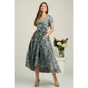 Rochie lunga gri din brocard in clos cu imprimeu si floare maxi detasabila- LaDonna imagine