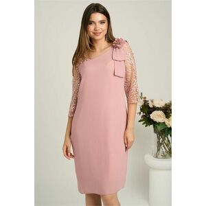 Rochie midi roz din voal cu croi drept si glitter pe maneci- Viada imagine