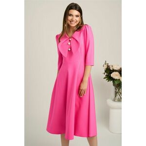 Rochie midi roz aprins clos de ocazie cu guler maxi si nasturi perluta- LaDonna imagine