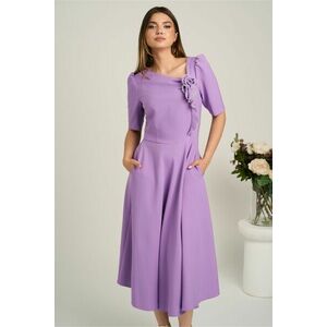 Rochie midi lila din stofa in clos cu floare si margelute- LaDonna imagine