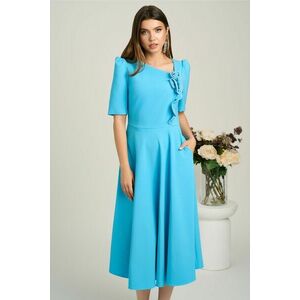 Rochie midi bleu din stofa in clos cu floare si margelute- LaDonna imagine
