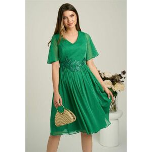 Rochie midi verde din voal in clos cu glitter si broderie in talie imagine