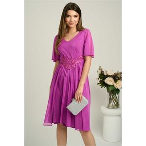 Rochie midi magenta din voal in clos cu glitter si broderie in talie imagine