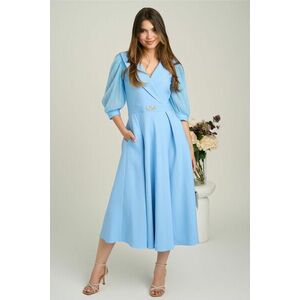 Rochie midi bleu din stofa clos cu maneci din voal- LaDonna imagine