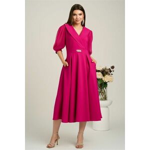 Rochie midi fucsia din stofa clos cu maneci din voal- LaDonna imagine