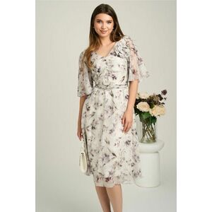 Rochie midi gri din voal cu imprimeuri si floare maxi pe bust- Viada imagine