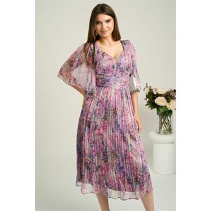 Rochie midi lila din matase naturala cu imprimeuri florale roz- Viada imagine