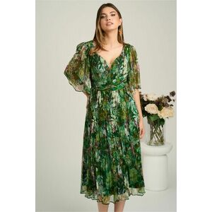 Rochie midi verde din matase naturala cu imprimeuri florale- Viada imagine
