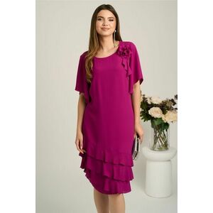 Rochie midi magenta din voal cu croi drept si volane la baza- Viada imagine