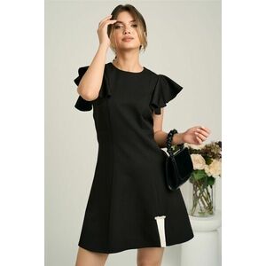 Rochie scurta neagra din stofa in clini cu aplicatie la baza- Moze imagine