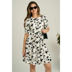 Rochie scurta alba din voal in clos cu imprimeu floral negru- Moze imagine