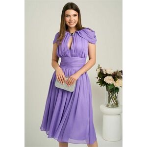 Rochie DY Fashion midi lila din voal in clos cu accesoriu si decupaj la decolteu imagine
