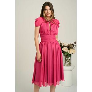Rochie DY Fashion midi fucsia din voal in clos cu accesoriu si decupaj la decolteu imagine