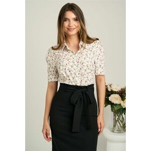 Camasa DY Fashion alba cu flori rosii din voal si maneci scurte imagine