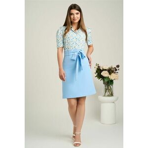 Fusta DY Fashion scurta bleu din stofa in croi A cu cordon in talie imagine