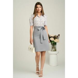 Fusta DY Fashion scurta gri din stofa in croi A cu cordon in talie imagine