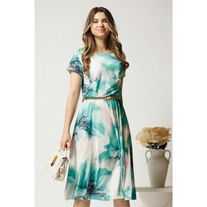 Rochie midi alba cu imprimeu verde din lycra in clos imagine