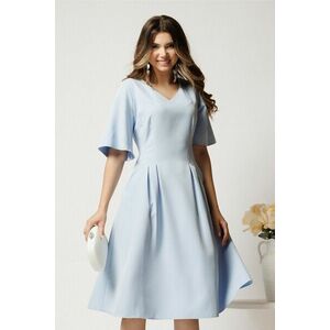 Rochie midi bleu din stofa in clini cu pliuri si buzunare imagine