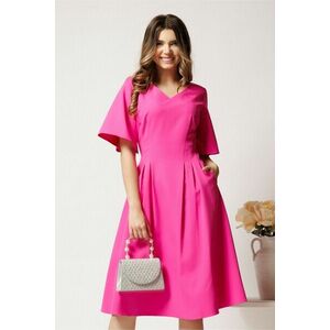 Rochie midi fucsia din stofa in clini cu pliuri si buzunare imagine