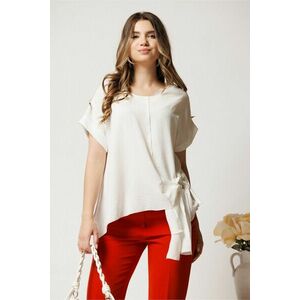 Bluza alba din viscoza oversized cu funda in talie imagine