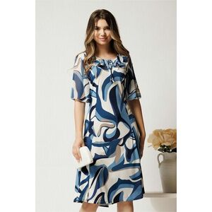 Rochie midi albastra din lycra in clini cu imprimeu alb imagine
