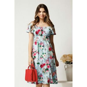 Rochie midi bleu din lycra cu trandafiri roz imagine