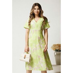 Rochie midi bej cu imprimeu verde neon din viscoza in clini imagine