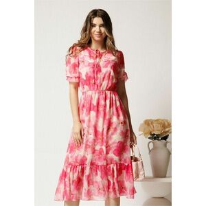 Rochie midi roz din voal in clos cu imprimeuri florale fucsia imagine