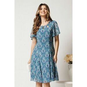 Rochie midi turcoaz cu mov din voal in clin cu fir lurex si decupaje la decolteu imagine